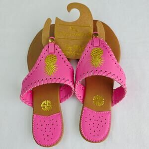New Simply Southern Sandals Sz 6 Pink Gold Pineapple Whipstitch Preppy Coastal